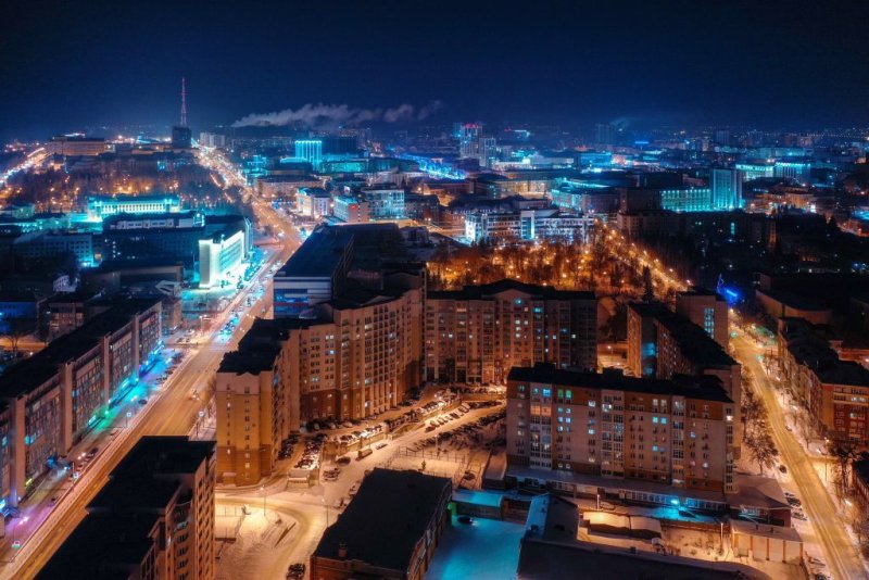 Центр Уфы ночью
